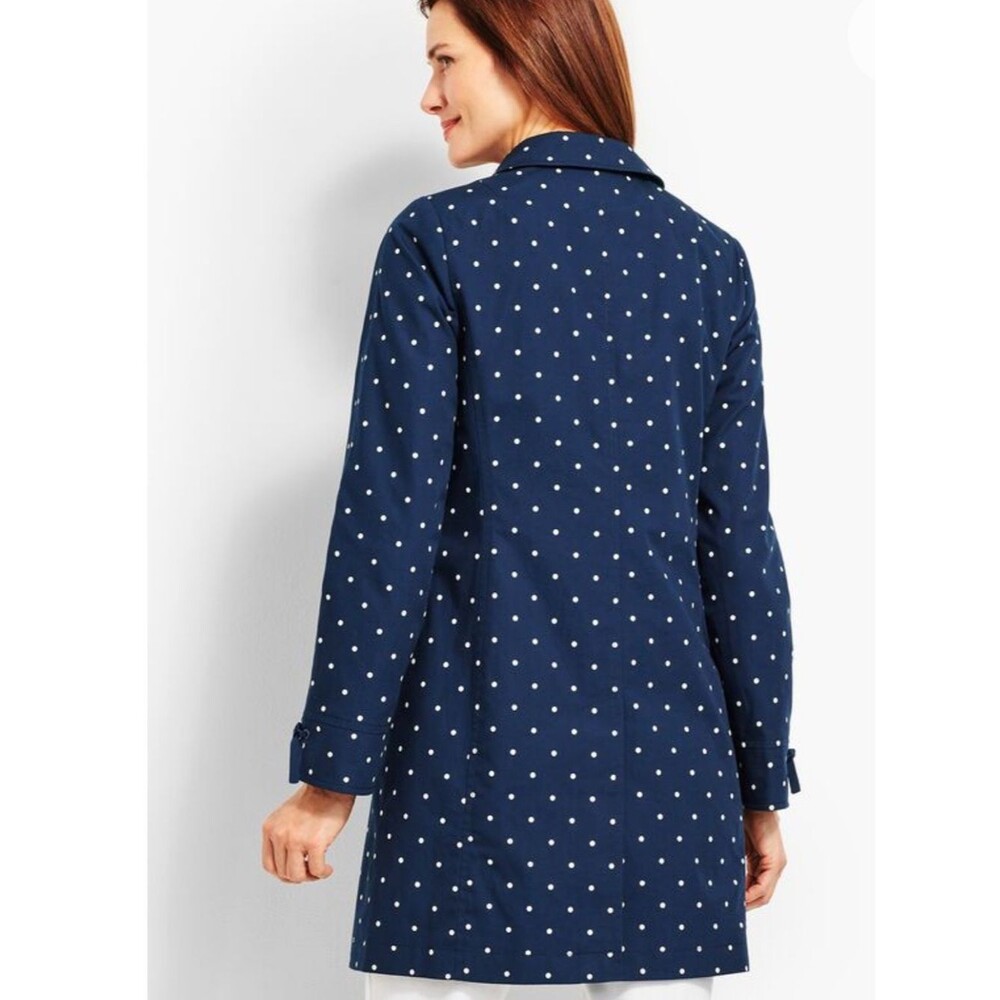 Talbots DOT-PRINT COTTON MAC Navy White Polka Dot Coat trench Womens 12 EUC cute - Picture 2 of 14